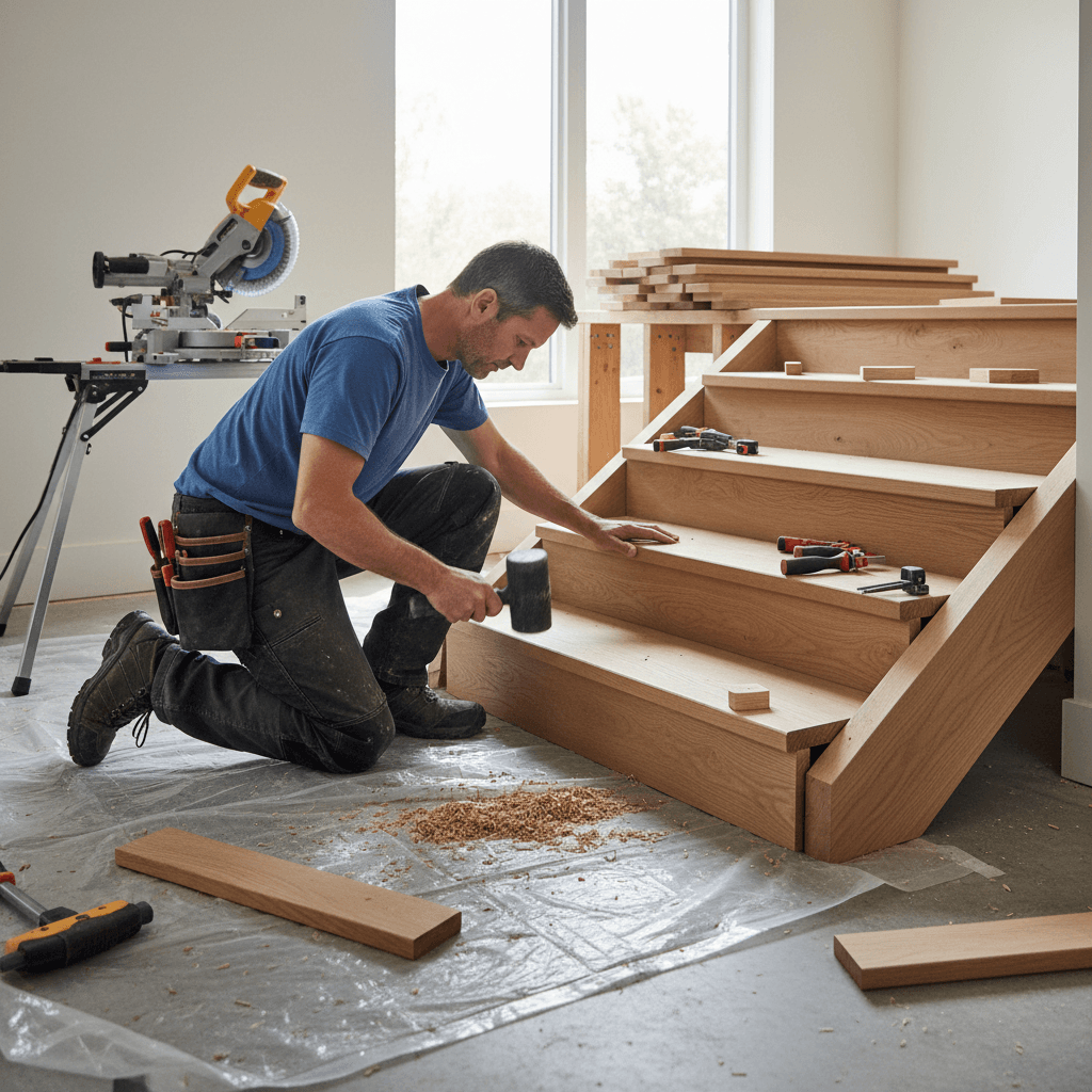 Installing a new solid wood stair tread